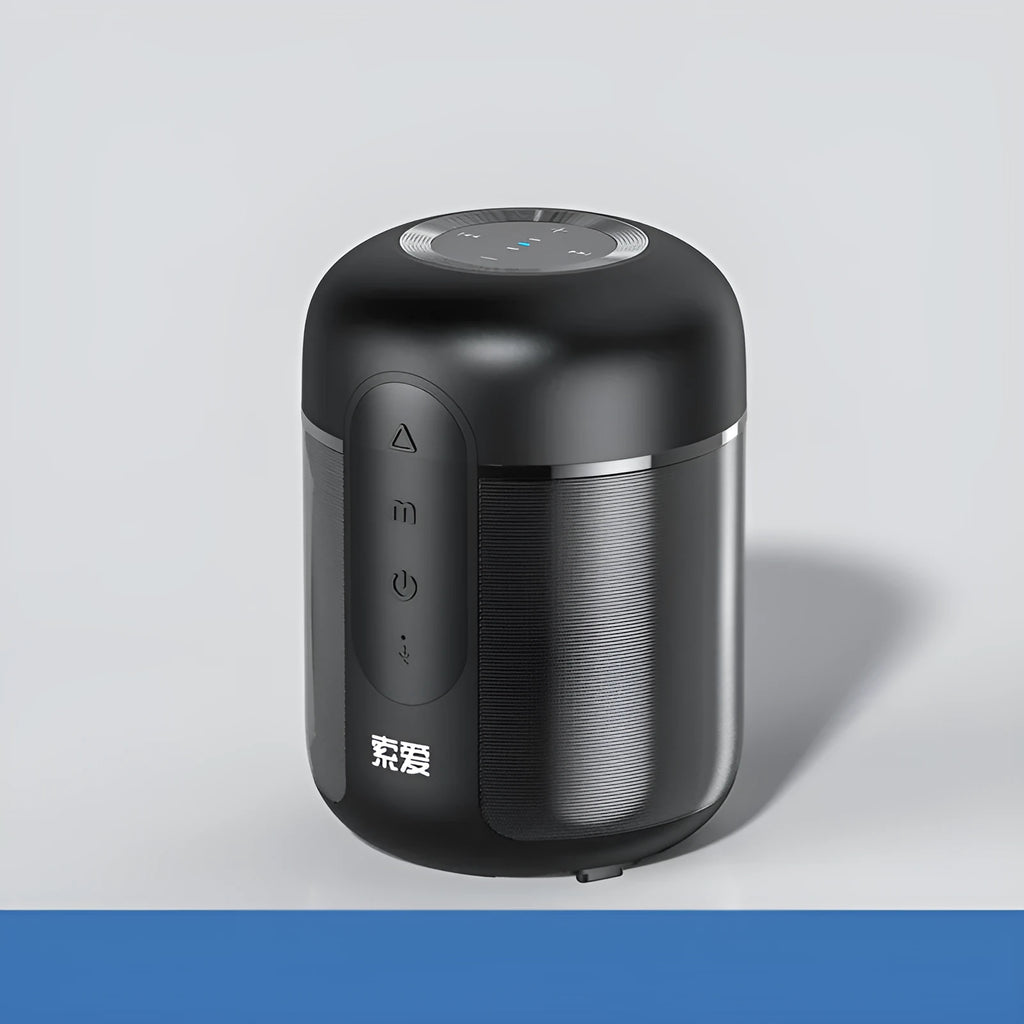 Black portable Bluetooth speaker measuring 72mm wide by 99mm high with 30W output power