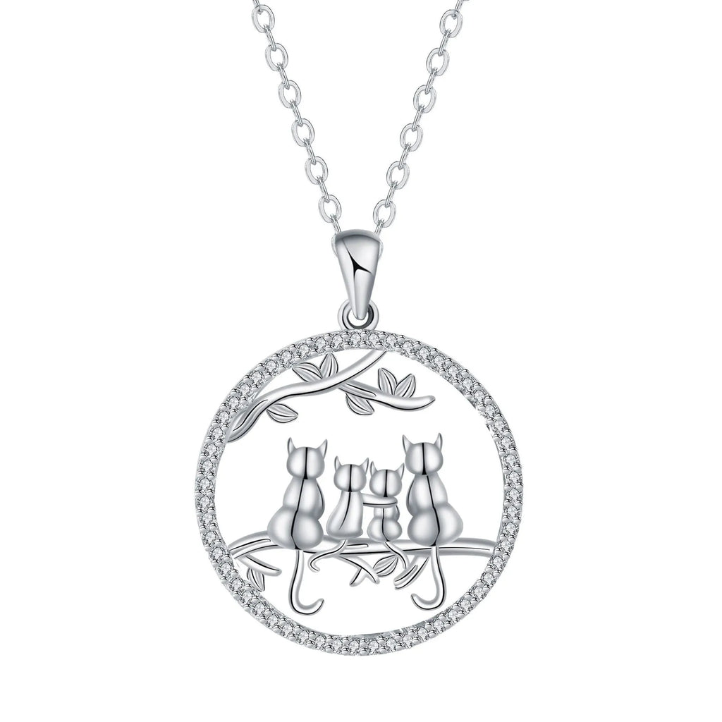 Women's copper necklace with four kitten pendant design and cross chain