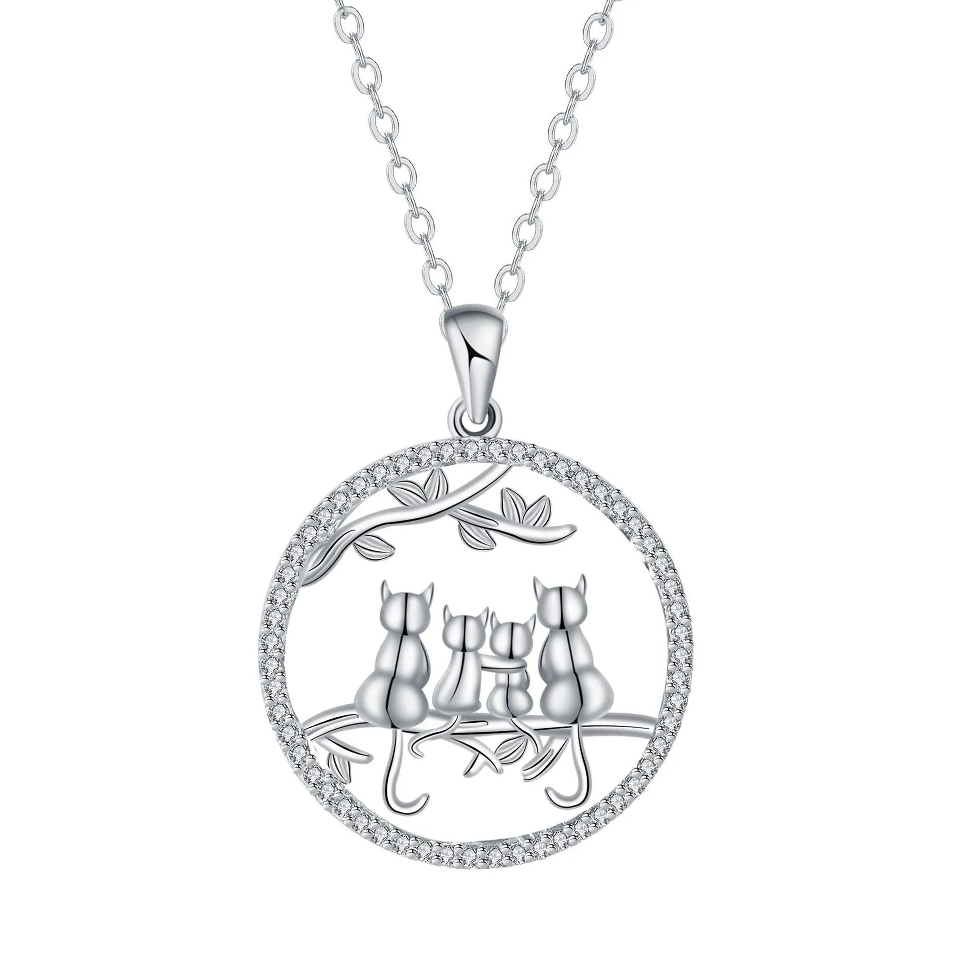 Women's copper necklace with four kitten pendant design and cross chain