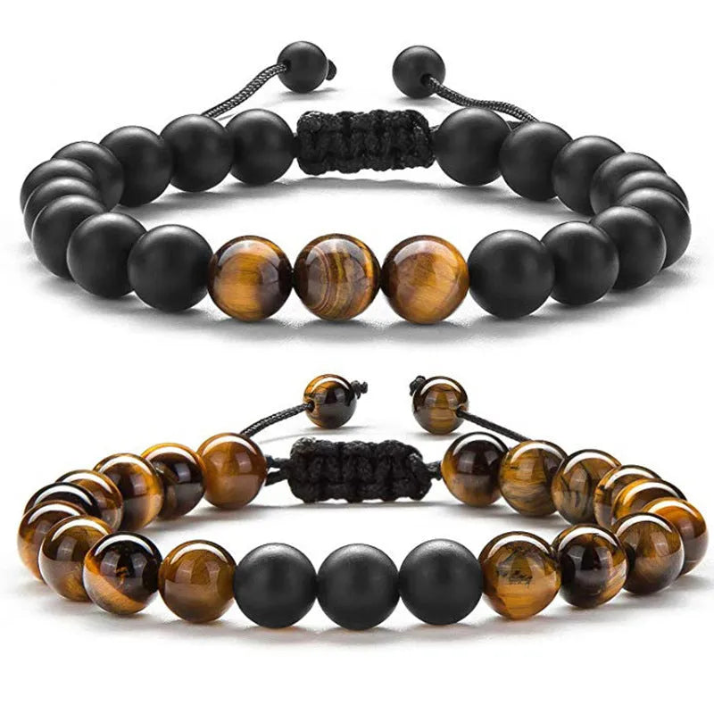 Matte black agate couple bracelets with geometry modelling in individual packaging