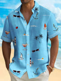 Men's loose-fit Hawaiian shirt with colourful digital print pattern on polyester fabric.