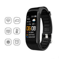 Black waterproof smart fitness tracker bracelet with 0.96-inch screen on a wrist