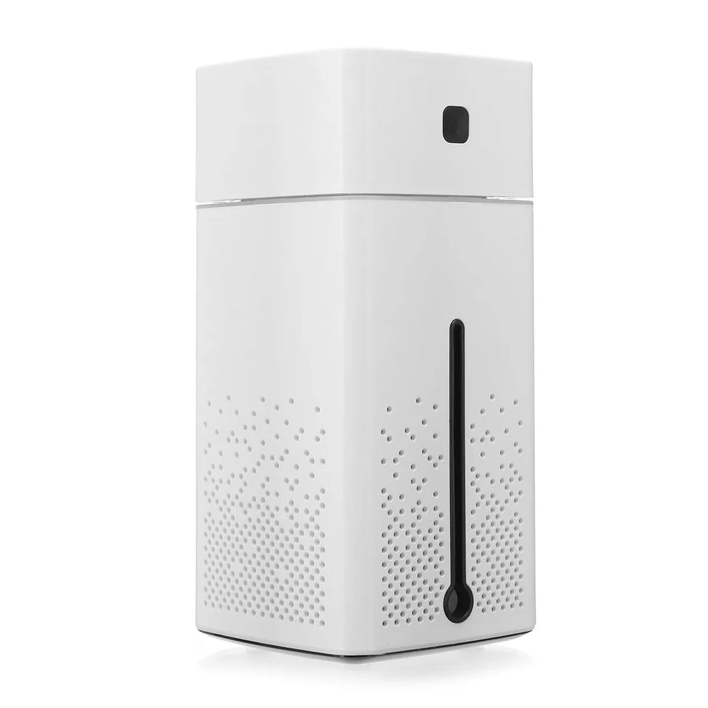 Black or white USB desktop humidifier with 1000ml water capacity measuring 103x103x218mm