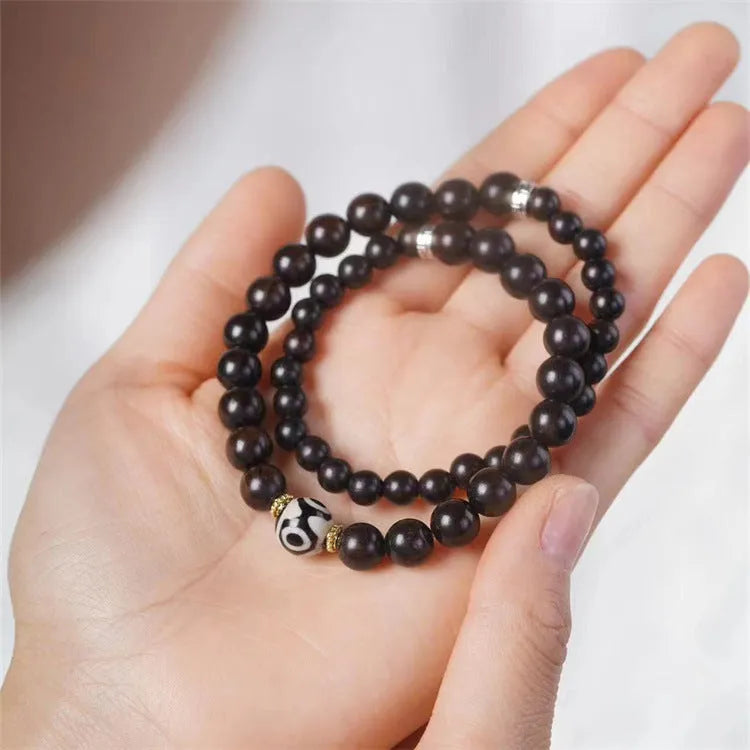 Ebony Tibetan bracelet with two circles of 8mm beads for men and women