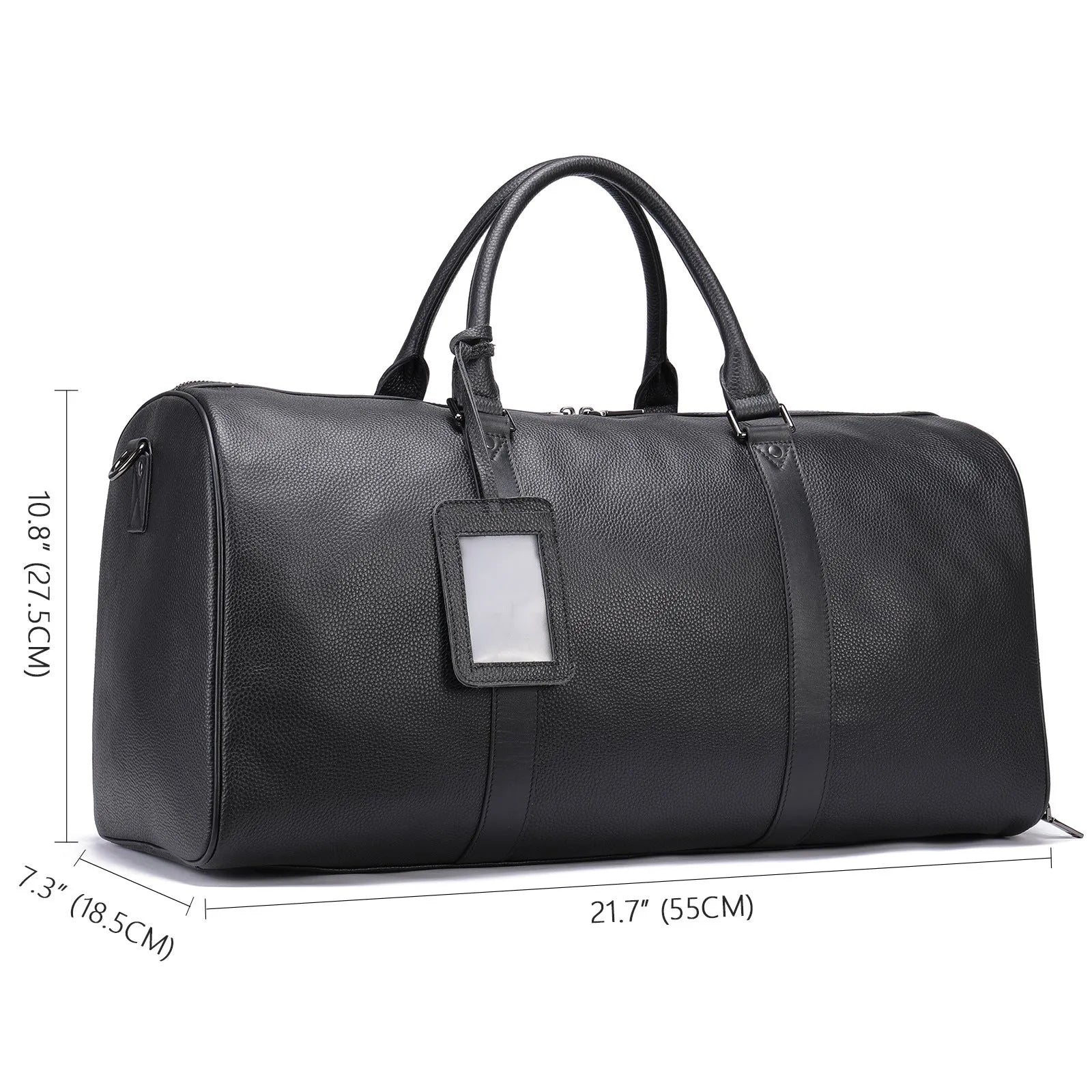Men's black leather tote bag with single shoulder strap shown next to coffee colour option