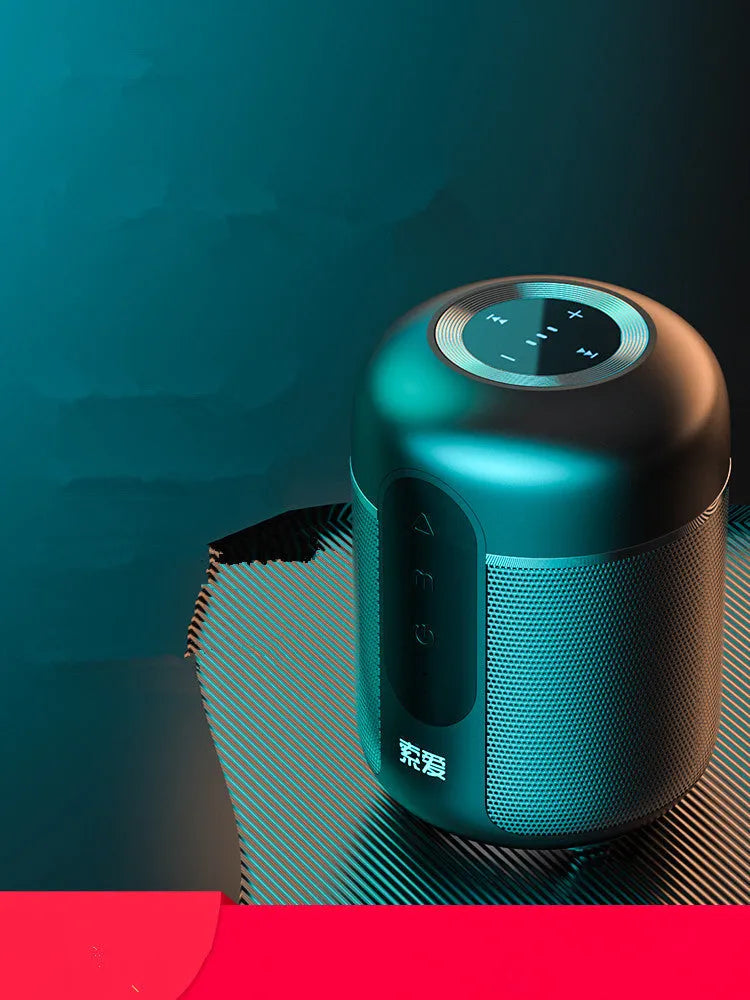 Black portable Bluetooth speaker measuring 72mm wide by 99mm high with 30W output power