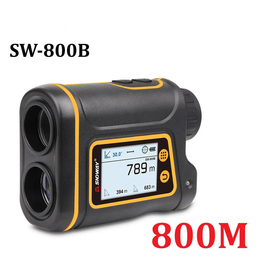 Handheld golf rangefinder device showing compact design for outdoor distance measurement