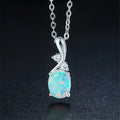 Water drop opal pendant necklace on O-shaped alloy chain in rose gold or white colour