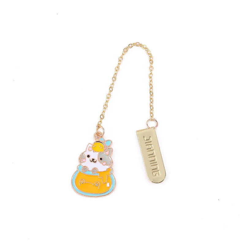 Jane Key Foodie Cute Pet Cat metal bookmark with cartoon design, showing PVC film and paper card construction.