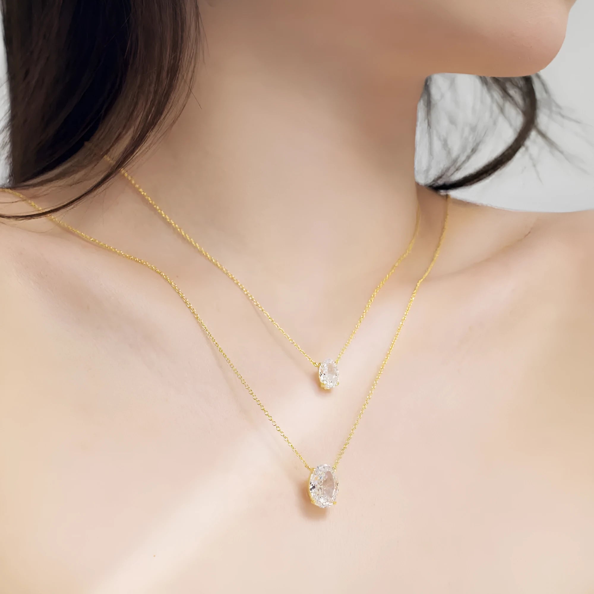 S925 sterling silver necklace with geometric oval ice flower pendant in platinum or gold plating