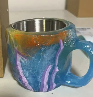 400ml resin coffee mug with mineral crystal design and handle in multiple colour options