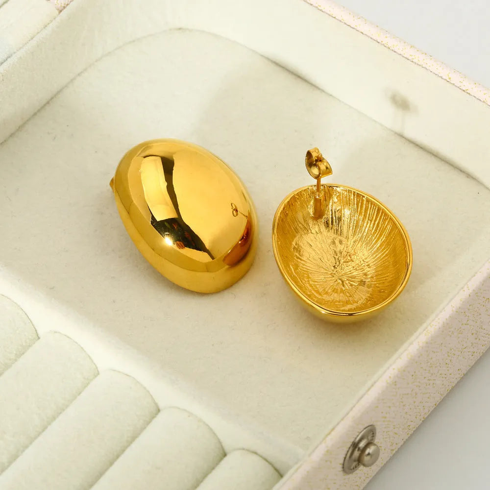 Geometric line ear studs with exaggerated glazed surface and 18K electroplated finish