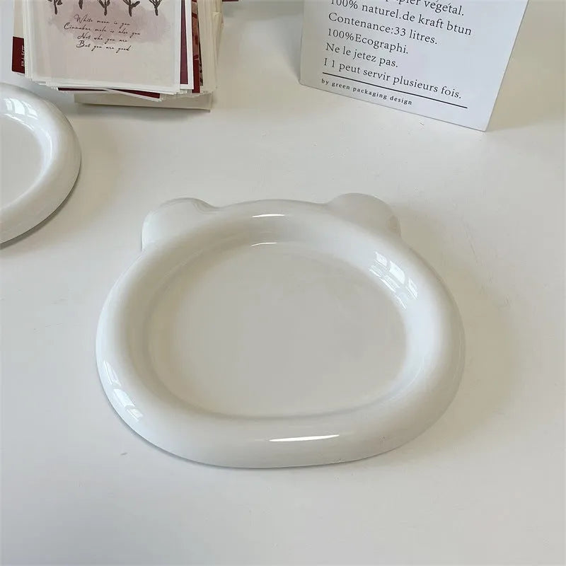 White porcelain ceramic plate with doodle or bear design in 15cm or 20cm round size