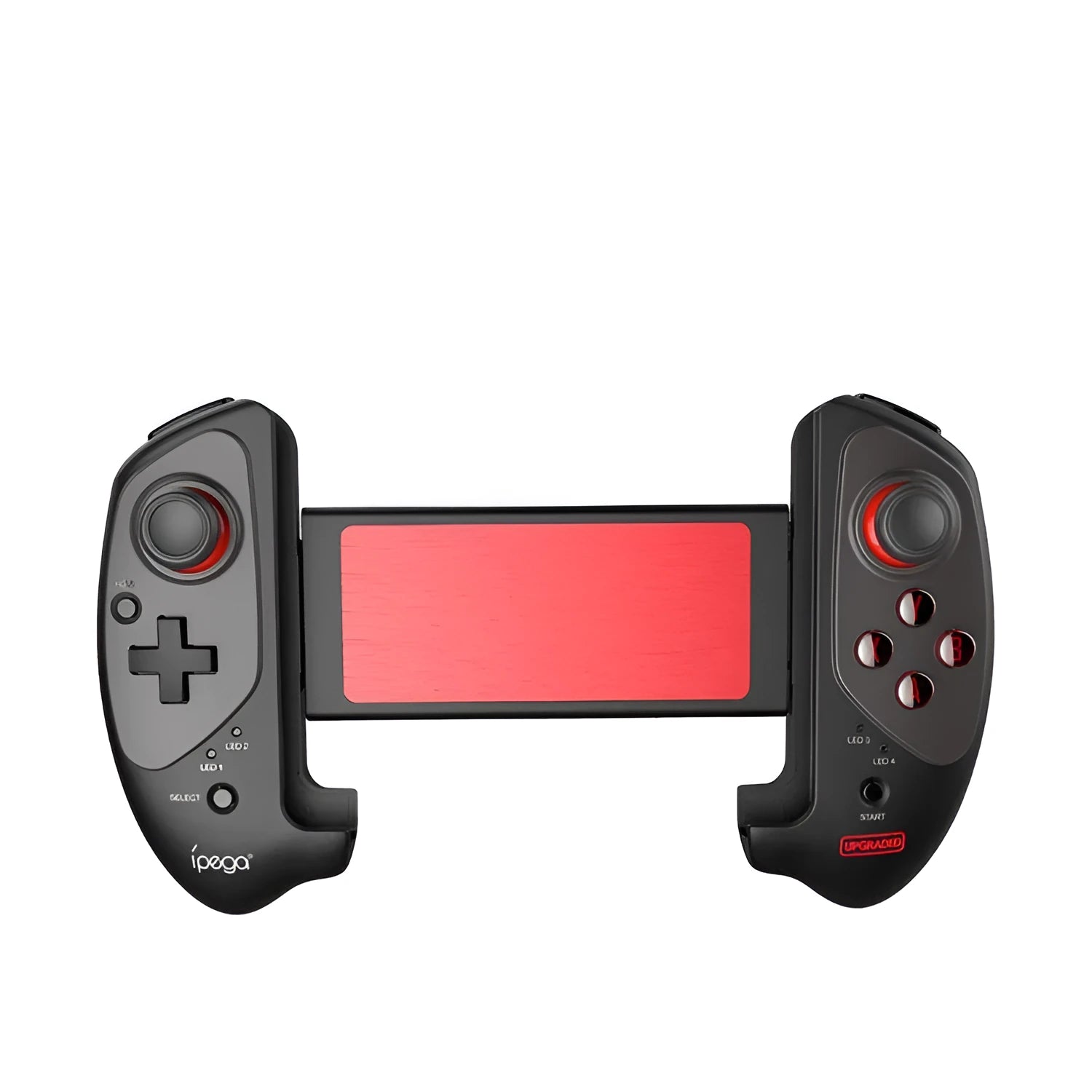 Red telescopic Bluetooth gamepad controller for Android iOS and PC gaming with USB cable