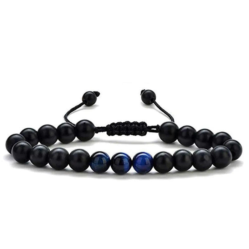 Matte black agate couple bracelets with geometry modelling in individual packaging