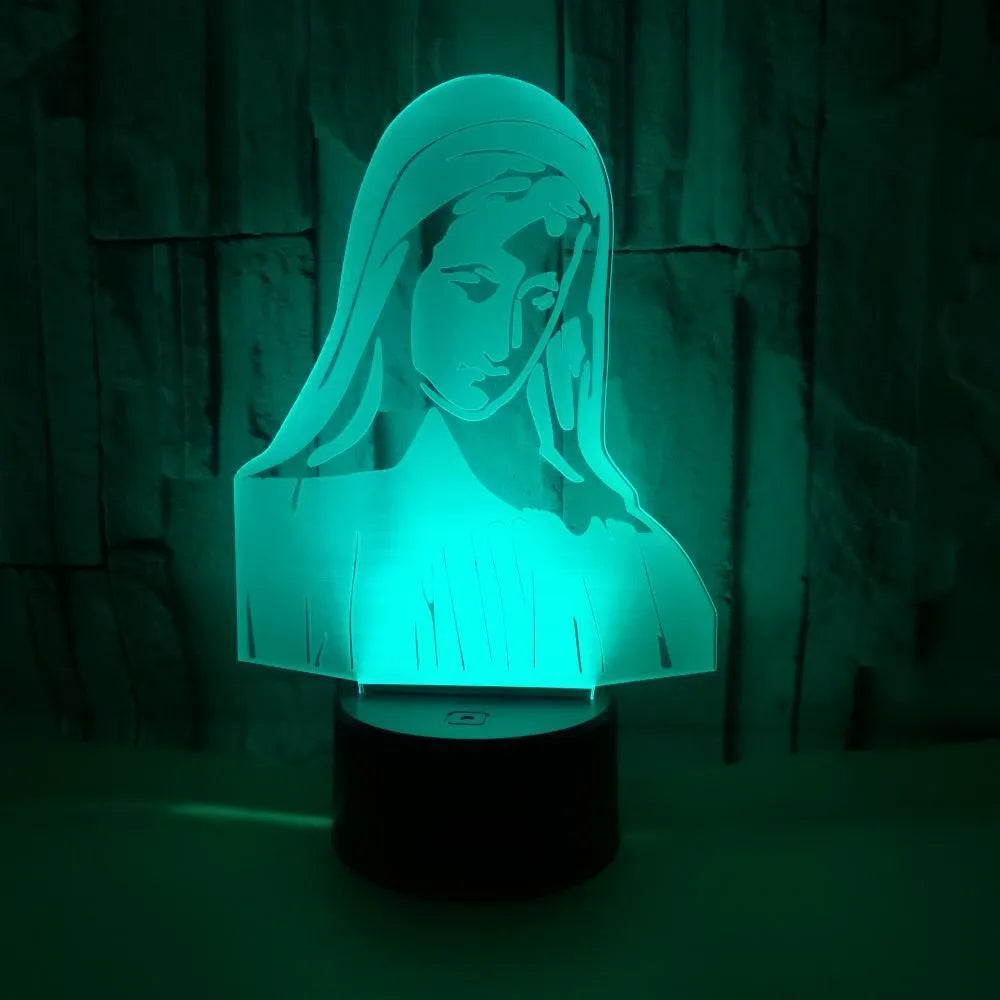 3D LED night light with laser engraved acrylic showing dual ring pattern and colourful illumination