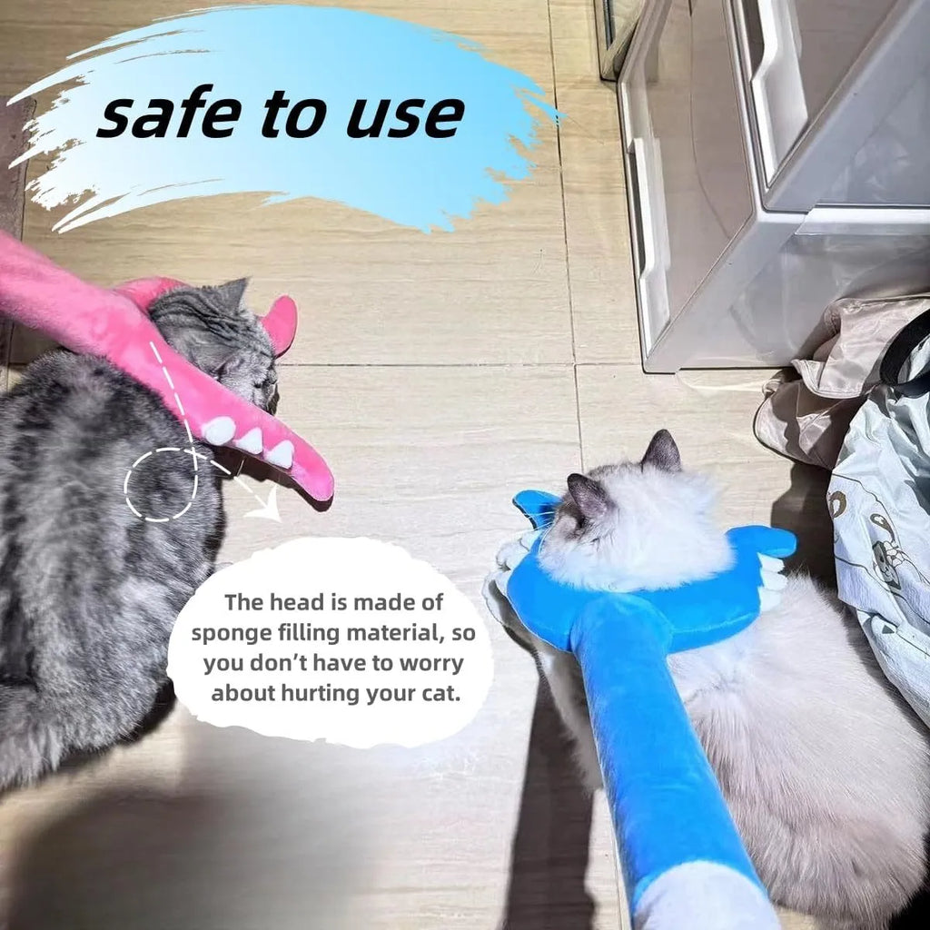 70cm blue plush cat wand toy with foam head for interactive pet play