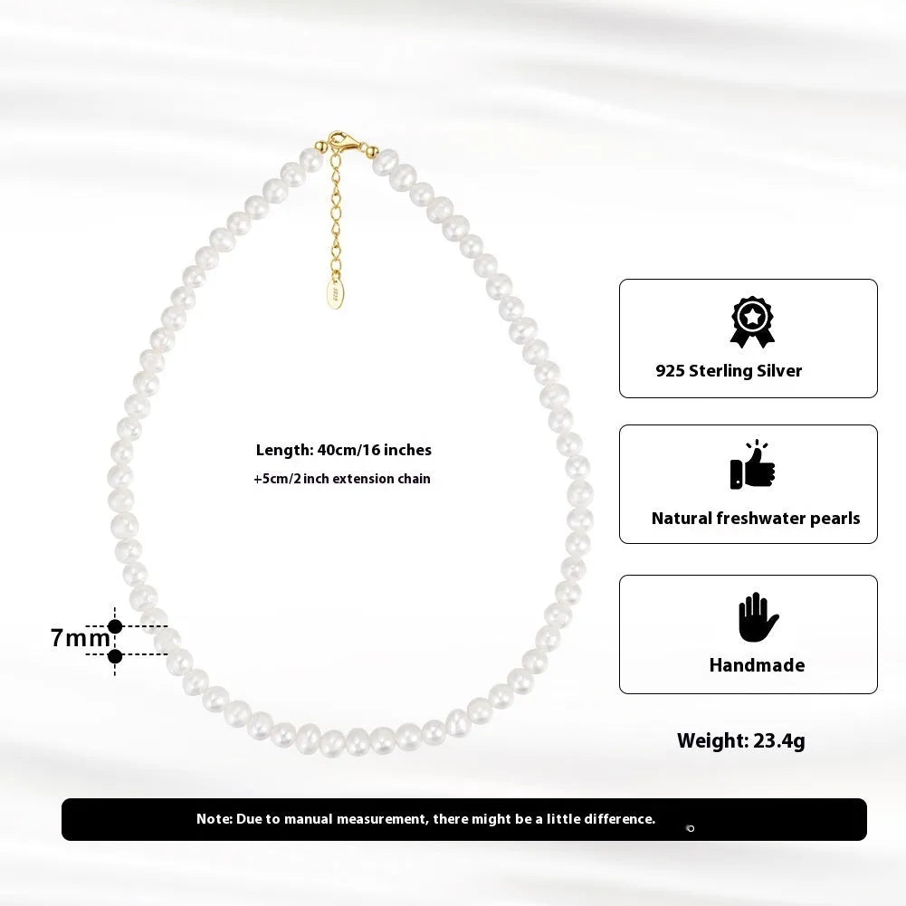 Women's adjustable freshwater pearl necklace with 6-7mm pearls on sterling silver chain