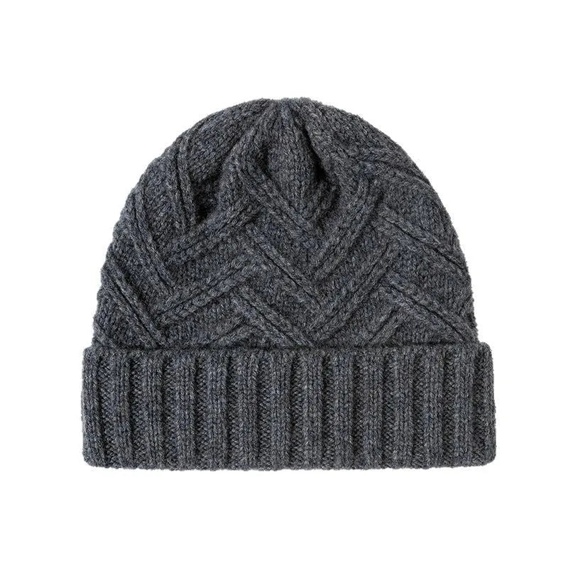Women's wool knitted winter hat with dome crown in totem pattern, shown in ankela red colour