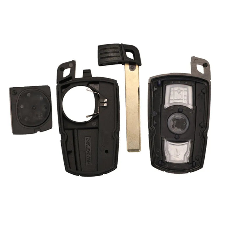 BMW CAS3 semi-intelligent remote car key fob with three blank copper keys.