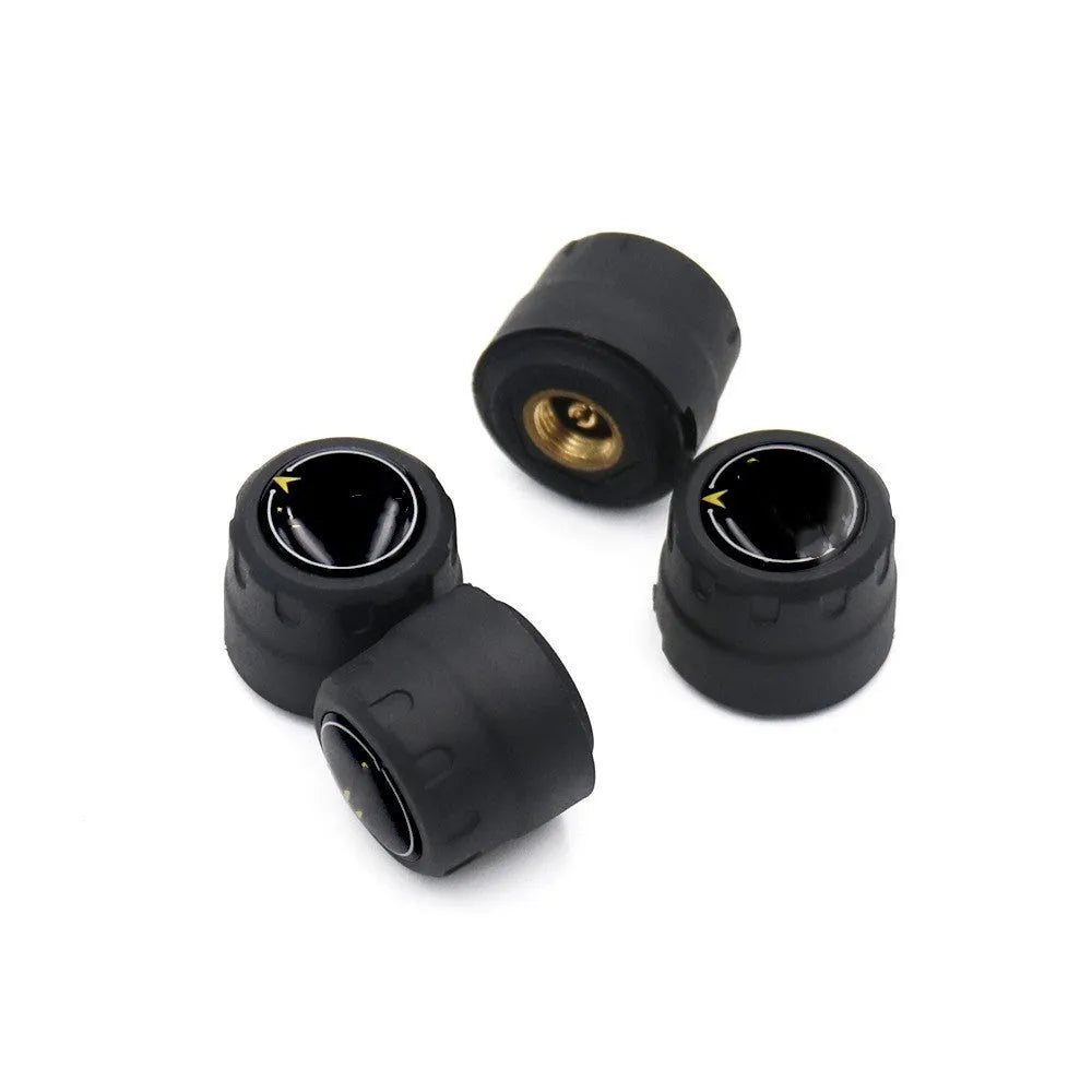 Black Bluetooth tire pressure monitoring system with four external sensors, wrench, and anti-theft screws