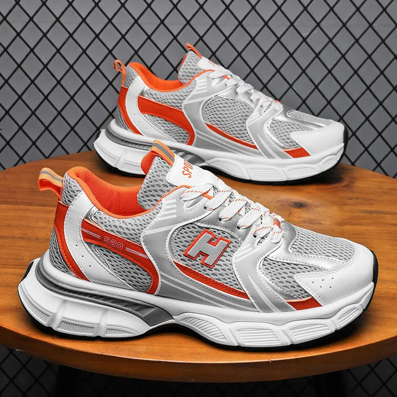 Men's mesh casual running shoes in multiple colours with plastic sole and round toe design