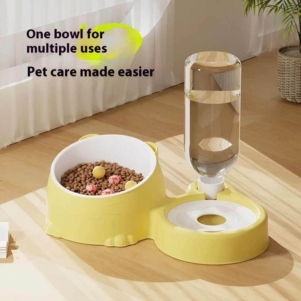 Double bowl automatic cat drinking basin with stainless steel and ceramic surfaces in haze blue colour