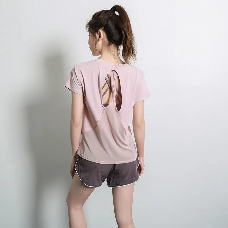 Women's short sleeve sports T-shirt in polyester for spring and autumn fitness activities