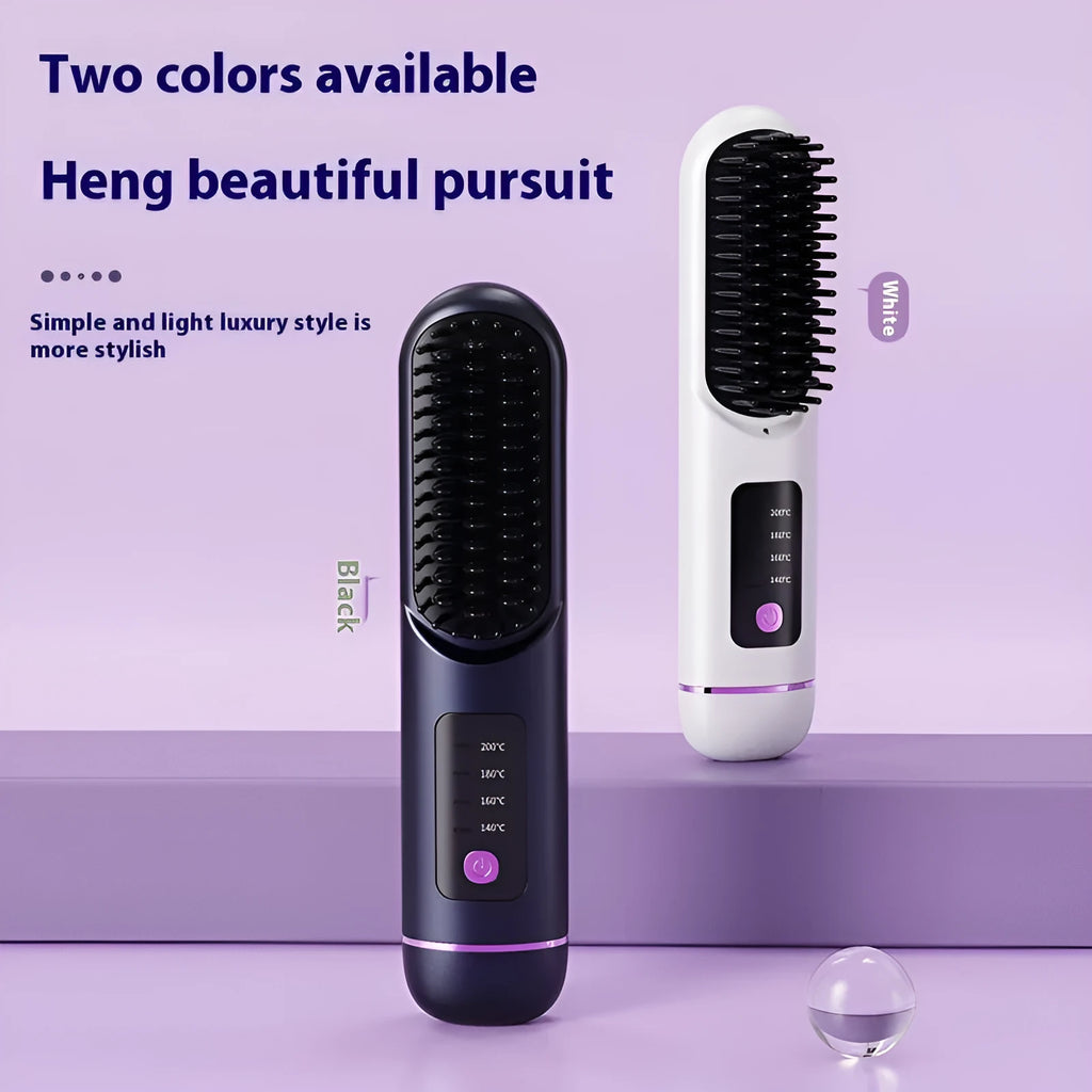 Portable USB-C charging negative ion straight hair comb in white, dark blue or grey