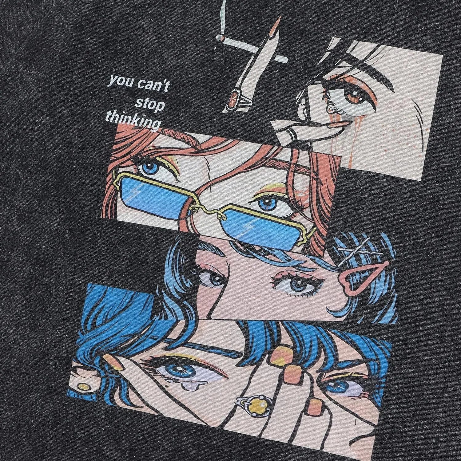 Men's loose fit cotton T-shirt with retro cartoon print and short sleeves