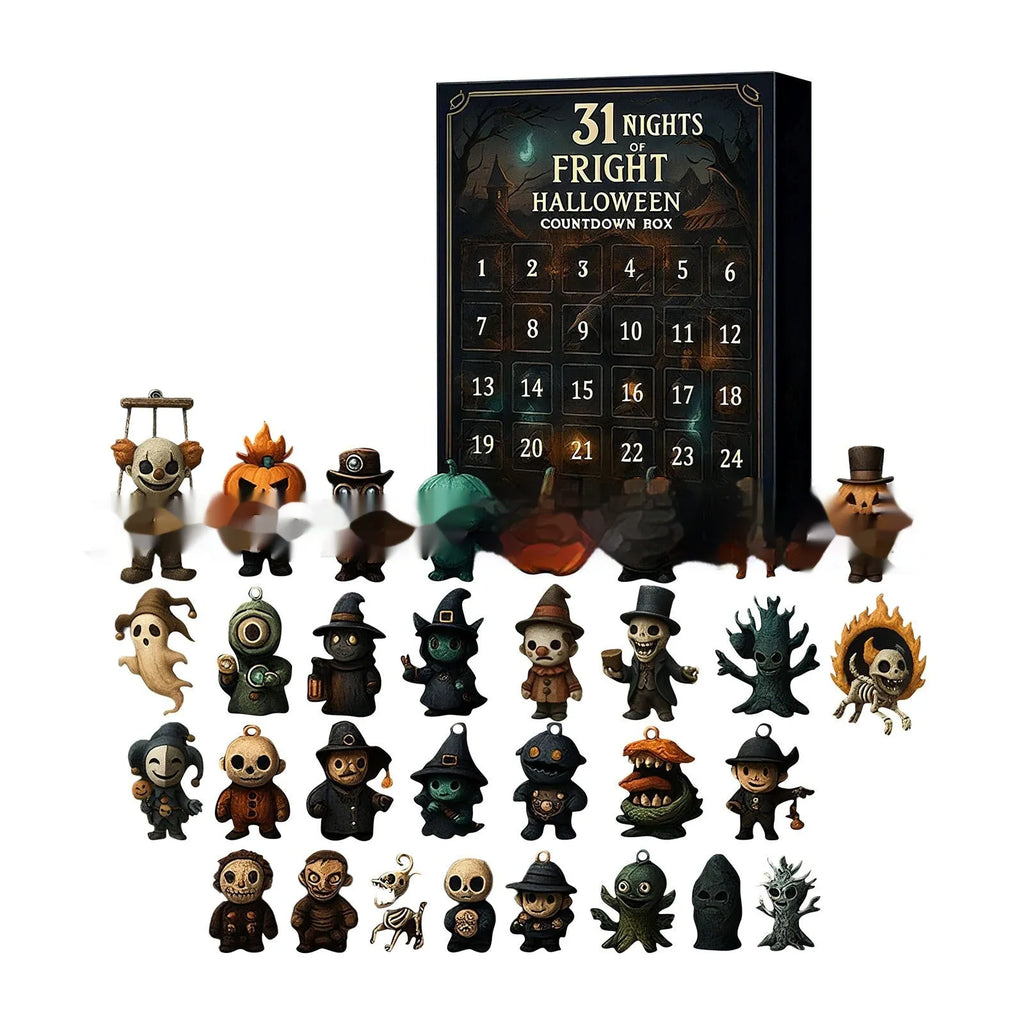 Halloween advent calendar box with horror doll blind boxes for 31-night countdown.