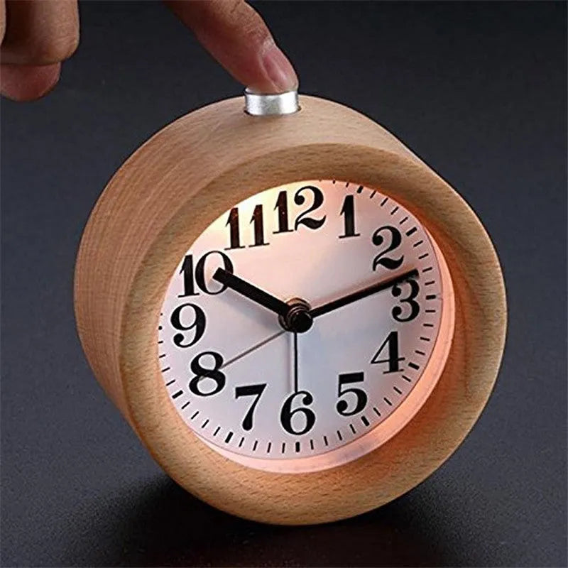 Solid beech wood bedside alarm clock with traditional design and Sun Movement