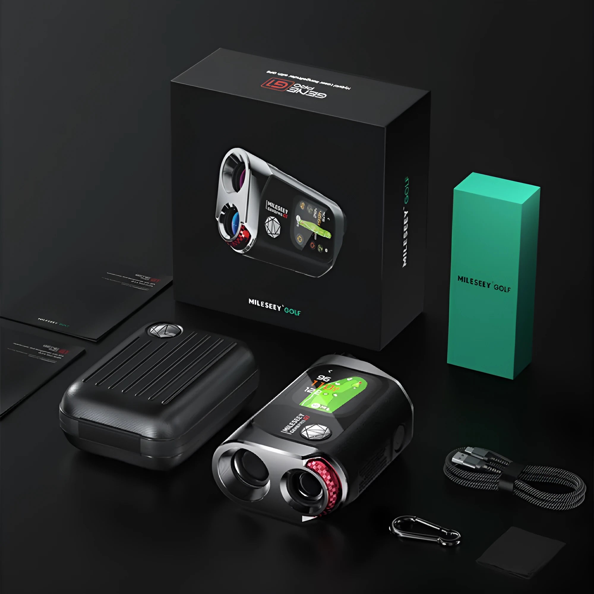 Black GenePro G1 GPS rangefinder portable telescope with AMOLED screen and plastic housing.