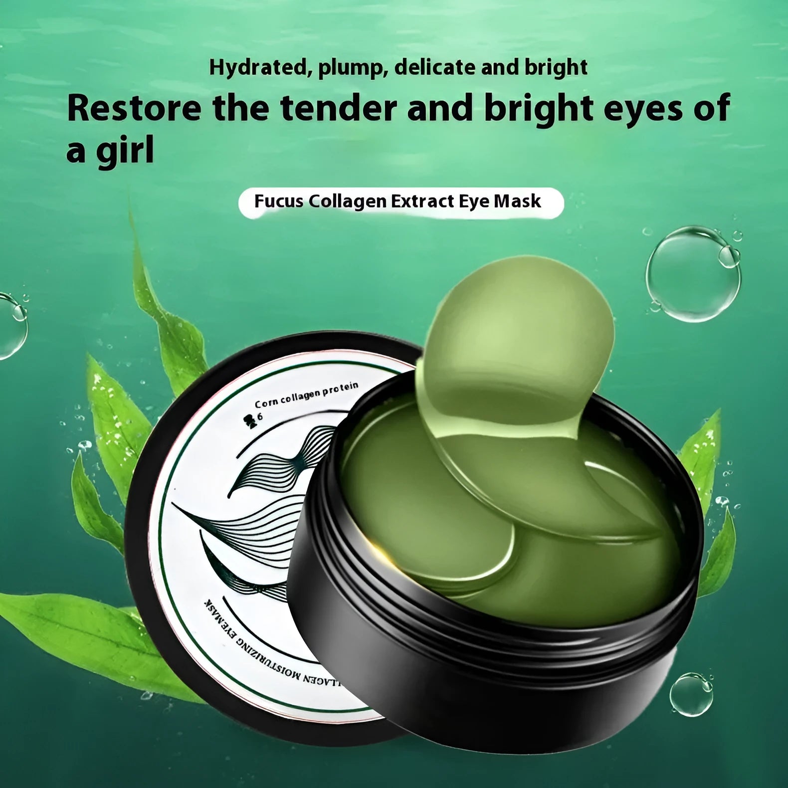 Pack of 60 green seaweed collagen essence eye mask sheets for moisturising.