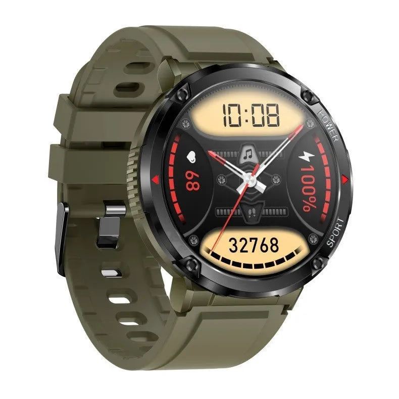 Black T30 Smart Watch with 52mm IPS screen showing Bluetooth calling interface and silicone strap