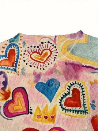 Printed loose fit polyester top with lapel collar in digital print design