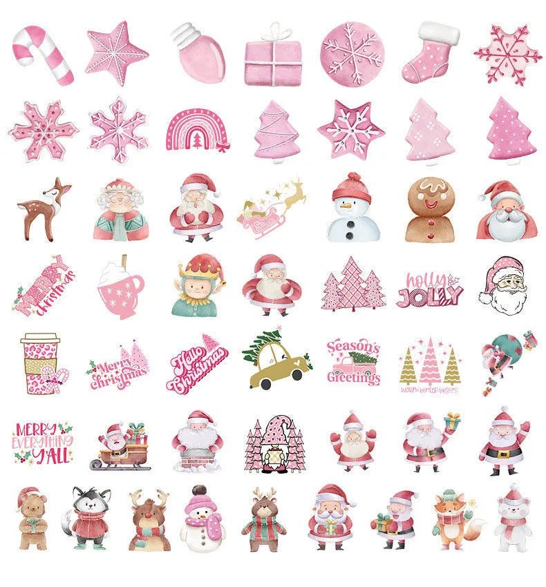 50 Christmas waterproof stickers with cute designs measuring 4-8cm for car phone laptop decoration