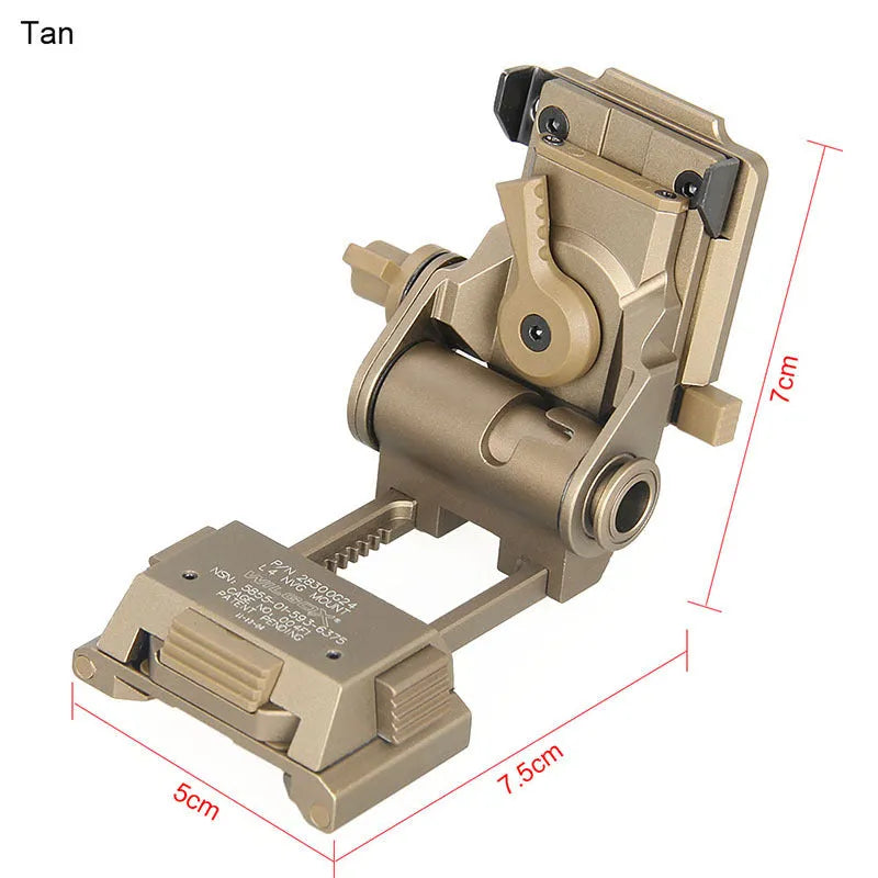 Metal alloy NVG helmet mount with breakaway base in dark earth colour