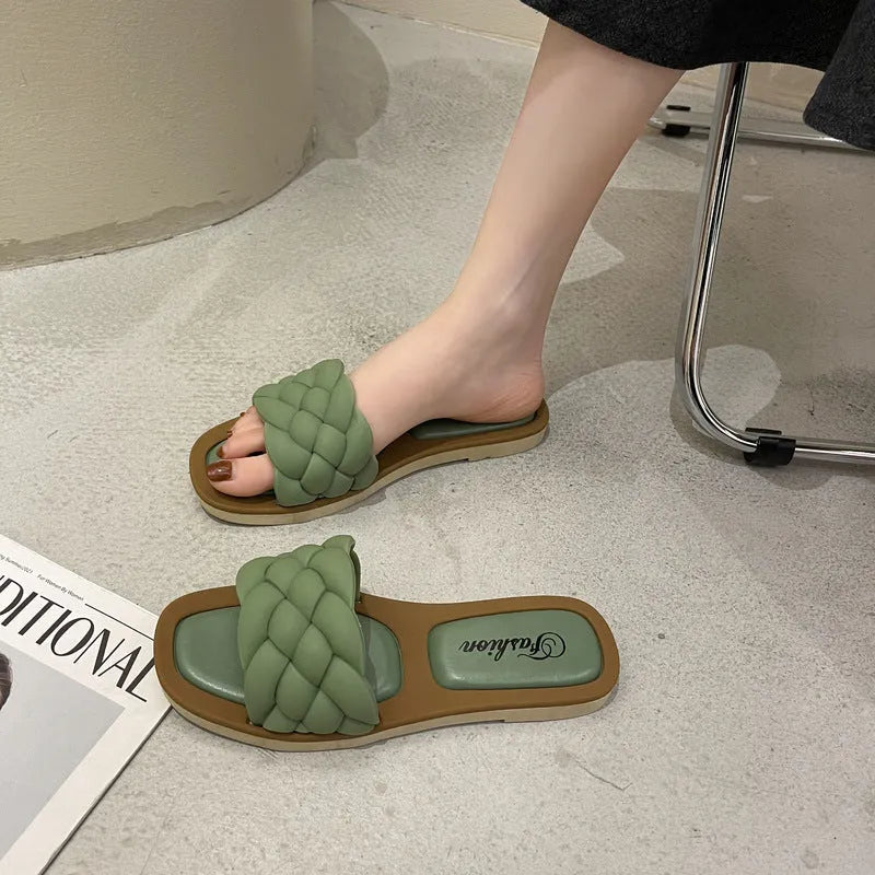 Women's anti-skid thick sole beach sandals in PVC material showing plaid pattern options