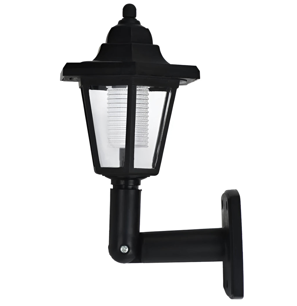 Black hexagonal solar wall lamp with LED illumination for outdoor garden lighting