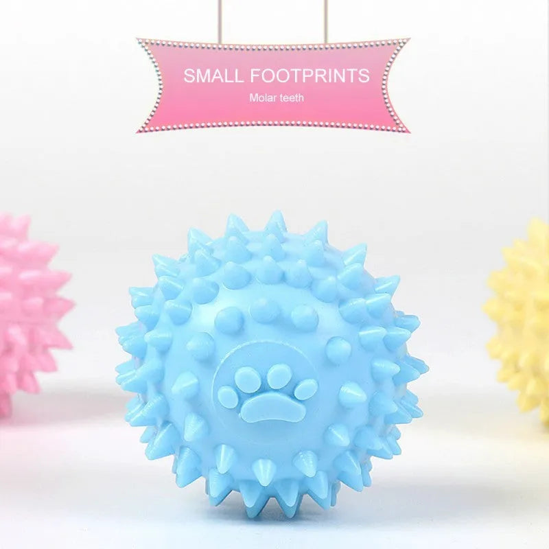Blue TPR dog chewing ball with textured surface and 6cm diameter for teeth cleaning