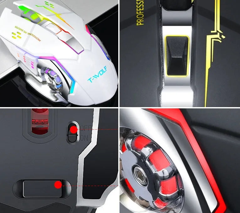 Black and white wireless mouse with mute buttons for laptop use