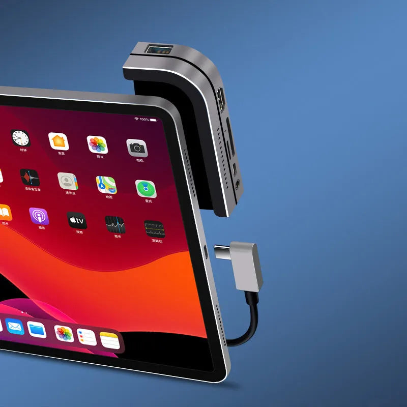 Silver aluminium grey USB-C docking station for iPad Pro with HDMI and USB ports