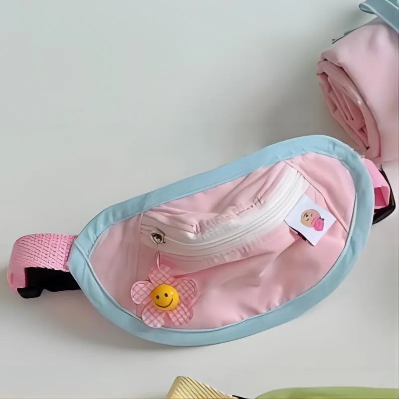 Backpack-style poop bag dispenser for dogs and cats in powder blue with adjustable messenger bag straps