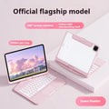 Transparent rotating keyboard case for iPad Air 5 tablet showing wireless keyboard and 360° magnetic stand