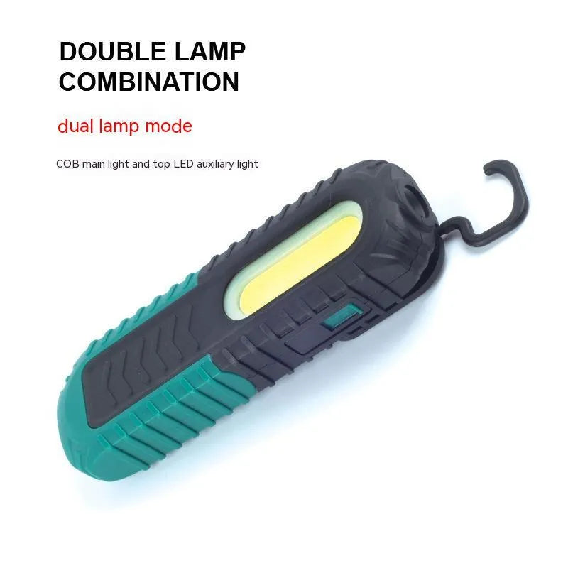 Black and green PET-coated auto repair work light with USB charging port and compact 165mm design