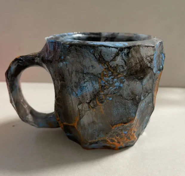 400ml resin coffee mug with mineral crystal design and handle in multiple colour options
