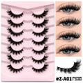 Six style false eyelashes with artificial fibre construction and included eyelash glue