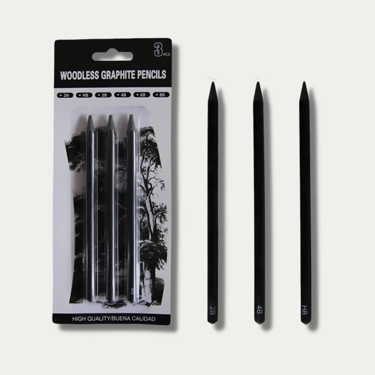 Wood-free graphite sketching pencil set with six different grade pencils for art drawing