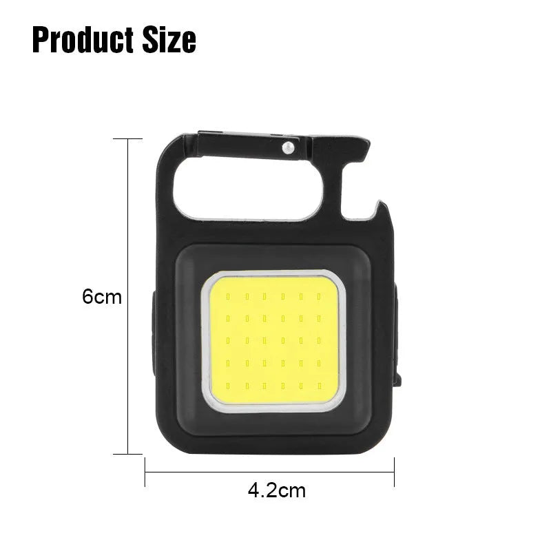 Black aluminum alloy USB rechargeable keychain light with magnetic base and foldable handle